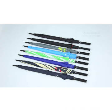 Paraguas de golf recto barato con costillas promocionales de fibra de vidrio de calidad de fábrica a prueba de viento simple de OEM